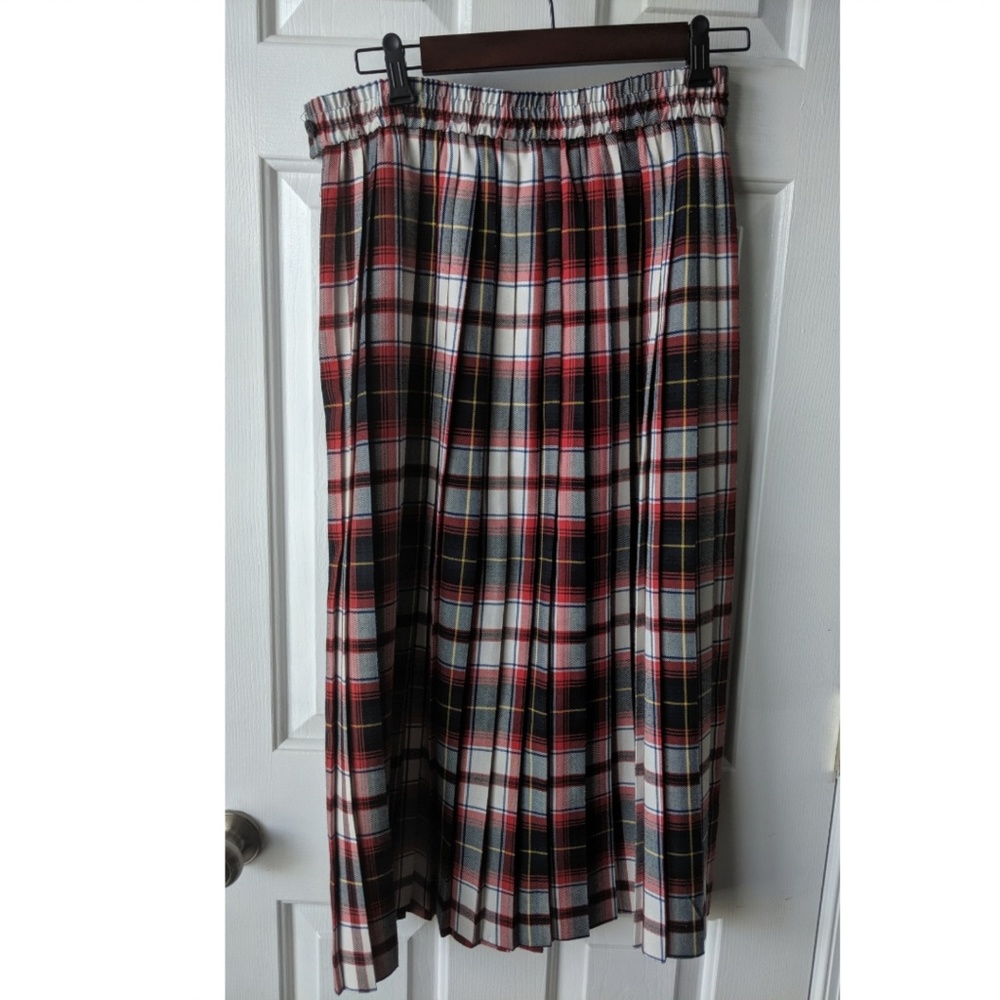 Vintage retro plaid pleated midi skirt